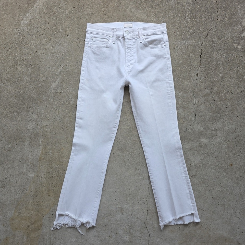 Mother Insider Crop Step Fray Jeans Size 29 White Raw Hem Stretch Ankle